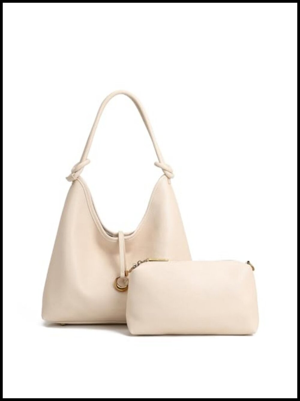 Faux Leather Hobo Bag Set with Detachable Pouch Slouchy Shoulder Purse